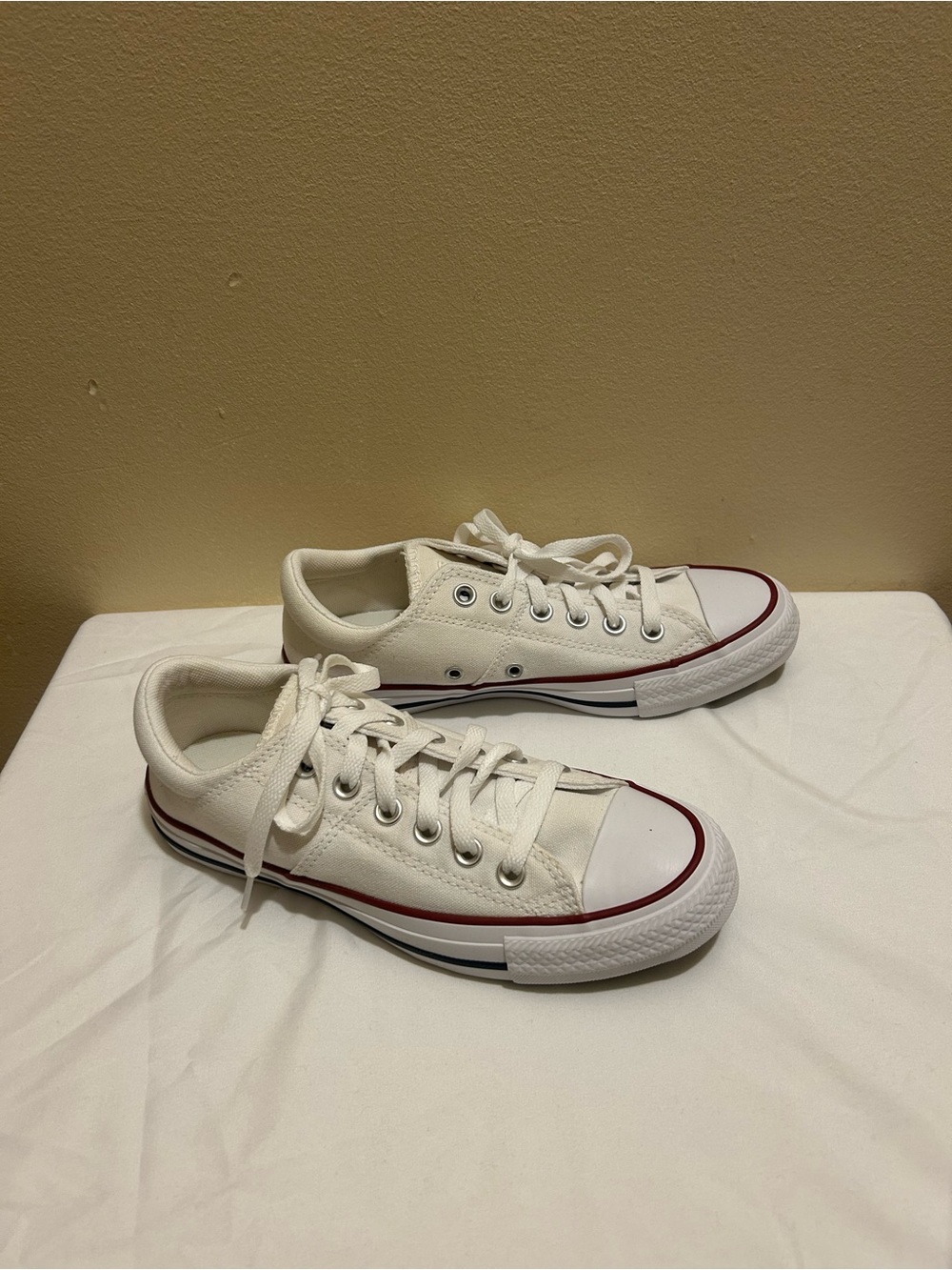 Converse Low-Top Canvas Sneakers in White with Red Trim